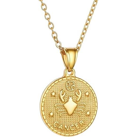 Gold ZodiacNecklace for Women Men,Constellation Coin Horoscope Astrology Pendant - Picture 7 of 7